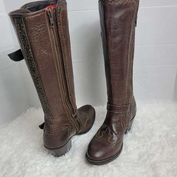 Black Star Women's Boots Size 8.5 Brown Leather Studded Zipper Western Cowboy - Picture 5 of 9